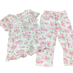 Body Touch 2Pc PJ Set Floral Rose Medium Capri Length Elastic Drawstring Waist